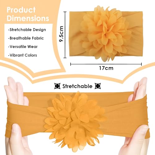 Image of SYGA Baby Headbands Nylon Flower Soft Stretchable Hairband for Newborn Infant Toddler Kids For 0-3 Year - Khaki Yellow