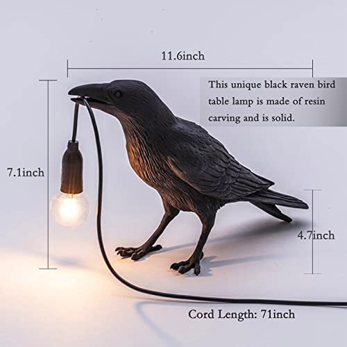 Image of NorDiem Crow Table Lamps Bird Desk Lamp Bedroom Wall Sconce lamp Light Resin Decoration E12 110V LED Bulb (Black Sitting Table Lamp)