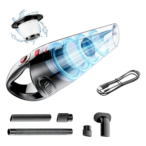Image of Hand Held Car Vacuum Cleaner - Portable Small Vacuum High Power Suction | Mini Vacuum Low Noise & Lightweight, Quickly Clean, Washable Filter, Multiple Accessories Dust /Pet Hairs in Home /Car
