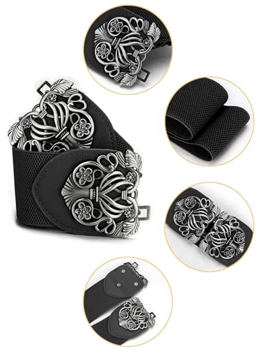 uxcell Retro Knot Woven Metal Interlocking Buckle Elastic Waist Cinch Belt Band2