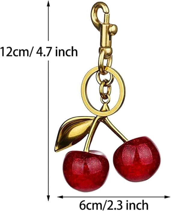 Image of Dazzliq Metal Glitter Cherry Bag Charm With Key Ring Bag Charms For Handbags Cherry Keychain Unique Key Chains For Women Key Ring For Girls Cherry Charms For Bags Car Accessories, Red