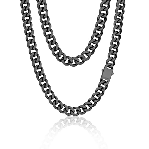 PROSTEEL Miami Cuban Link Chain for Men, 18K Gold/Black/Stainless Steel Necklace,6mm/9mm/12mm Width, Upgrade Clasp & Durable Chain for Mens Womens Jewelry,18"-30",with Gift Box 28 inches 03.
