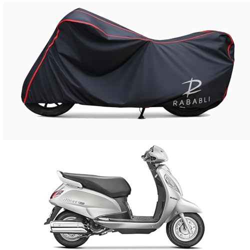 Image of Waterproof Bike Body Cover Compatible for | Suzuki Access 125 Old | Taffeta Fabric, Red Piping Design, Bottom Elastic Fit | Dustproof, Sun UV & Rain Protection for All Bikes