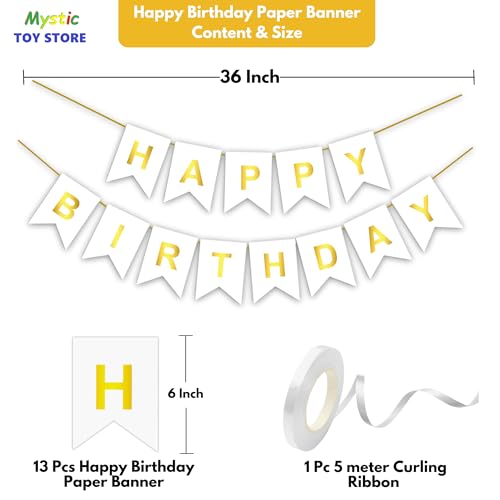 Image of Mystic Toy Store 2nd Happy Birthday Decoration Kit White for 2 year Old Boys Girls Baby with Number Two Party Decorations Decor Celebration Items Item Set Combo Reusable Paper Banner
