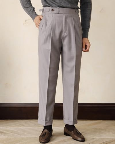 Men's Gurkha Casual Dress Pants Classic Fit Suit Pants Slim Fit Flat Front Tapered Leg Trousers4