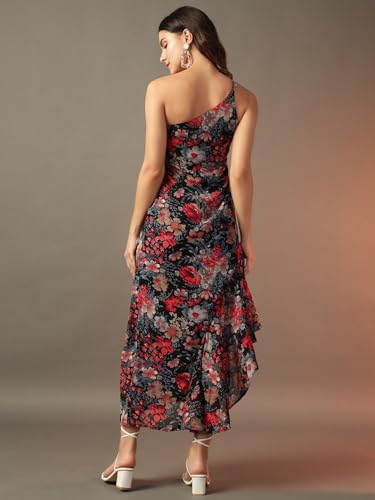 Image of Trend Arrest.ed Women's Floral One-Shoulder Cocktail Dress | Asymmetrical Hem with Lining | Adjustable & Removable Pads | Elegant Fit for Party, Wedding & Special Occasions