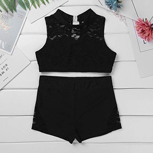 image for YiZYiF Kids Girls Basic 2 Piece Active Outfit Crop Top and Shorts Set 