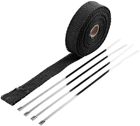 5m Thermal Exhaust Tape Exhaust Pipe Wrap Header Heat Resistant Cloth with Steel Strap for Car Motorcycle Intake Parts(Black)