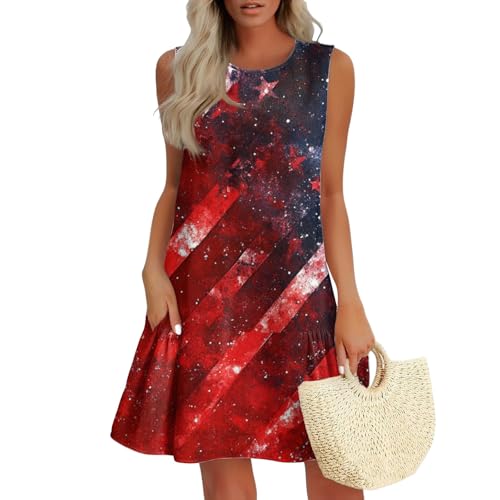 Red White and Blue Dress for Women Maternity Festival Fashion Sleeveless O Neck Patriotic USA Flag Casual Lounge 4th of July Outfit Vestidos De Verano para Mujer 2025