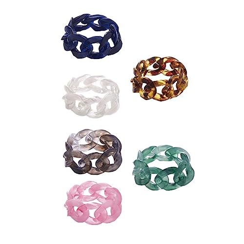 Ipetboom 6pcs Chain Modeling Resin Rings Unique Creative Hand Jewelry Jelly Color Rings Skin Friendly Material present for Fashion Lovers