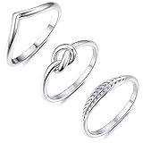 ADRAMATA 3Pcs Stainless Steel Rings for Women Engagement Wave Ring Cute Love Knot Rings Feather Band Rings Knuckle Stackable Rings Trendy Thumb Rings Midi Friendship Rings Silver Rings Jewelry Size 4-11