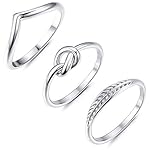 ADRAMATA-3Pcs-Stainless-Steel-Rings-for-Women-Engagement-Wave-Ring-Cute-Love-Knot-Rings-Feather-Band-Rings-Knuckle-Stackable-Rings-Trendy-Thumb-Rings-Midi-Friendship-Rings-Silver-Rings-Jewelry-Size-4-