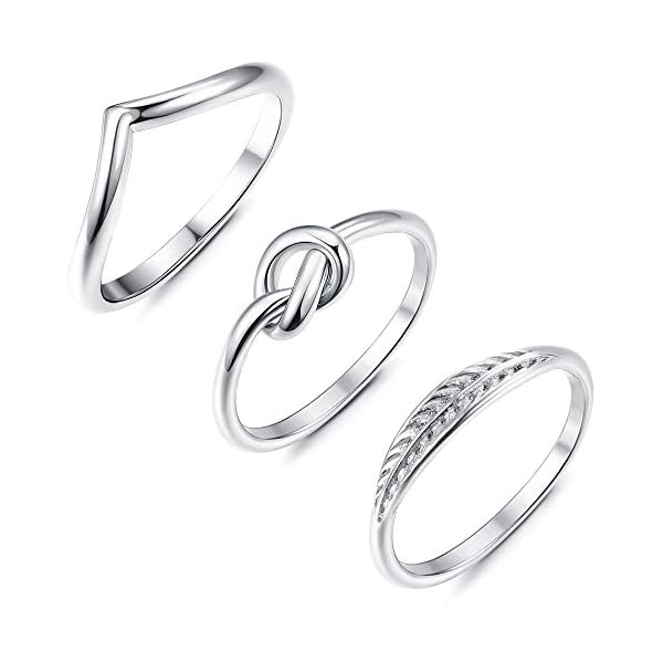ADRAMATA-3Pcs-Stainless-Steel-Rings-for-Women-Engagement-Wave-Ring-Cute-Love-Knot-Rings-Feather-Band-Rings-Knuckle-Stackable-Rings-Trendy-Thumb-Rings-Midi-Friendship-Rings-Silver-Rings-Jewelry-Size-4-