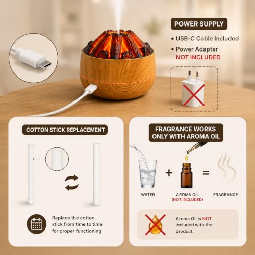 Image of inrorans Aroma Diffuser Volcano Style Charcoal Flame LED Light Ultrasonic Essential Oil Diffuser & Humidifier Quiet Air Freshener for Bedroom Office Spa