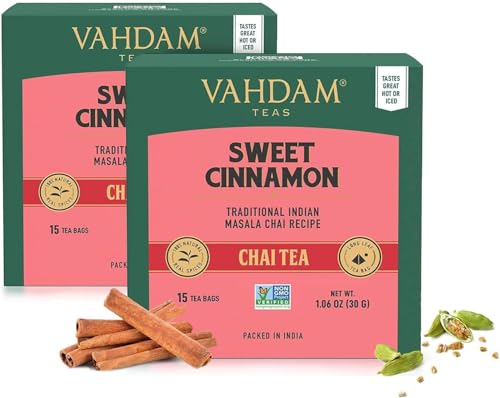 VAHDAM, Té de Canela - 30 Bolsitas de Té | Especias 100% Naturales - Ancient Té Chai Masala Canela | Té Chai Especiado | Preparar como Té Caliente o Té Frío