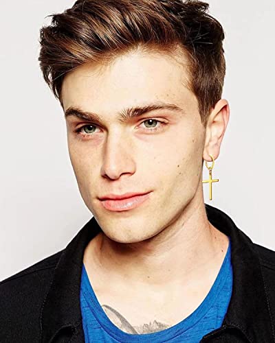 6 Pairs Cross Earrings Crucifix Drop Earrings Jewelry Dangle Hinged Earrings Stainless Steel Cross Hoop Earrings Stud Earrings Black Silver Gold Earrings for Men and Women4