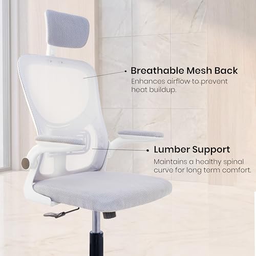 Image of NORMAN JR Grey White | High Back Imported Mesh Fabric Boss Office Chair | Y Design Ergonomic Back Support | 2D Aero Design Adjustable Armrests | Synchro Tilt Lock Mechanism Support