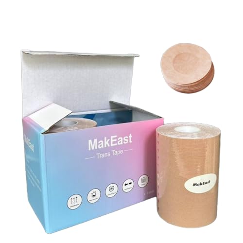 Image of 2 Rolls Trans Tape for Transitioning Extra Wide Chest Binding Tape Latex Free FTM Chest Binder with Nipple Covers Ultra Sticky Waterproof & Flexible 4 in X 16.5 ft (Espresso)