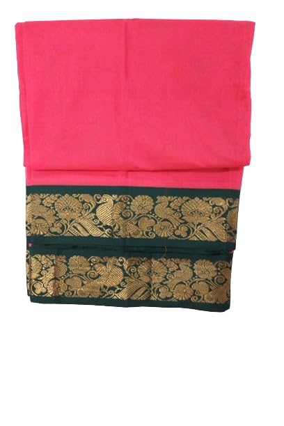 Image of Indian Traditional Pure Cotton Gadwall Saree, for Women, Peaches Pink Plain with Zori Worked Border