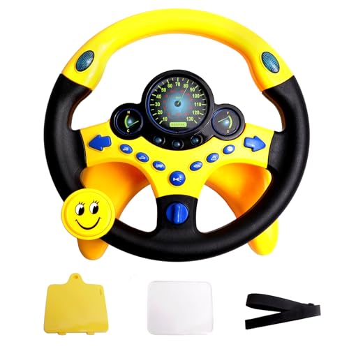 YIYZAOF Kids Steering Wheel Toy for Car with Light and Music,Suction Cups Base-Interactive Simulated Driving Toy Steering Wheel for Kids Boys Girls,Yellow