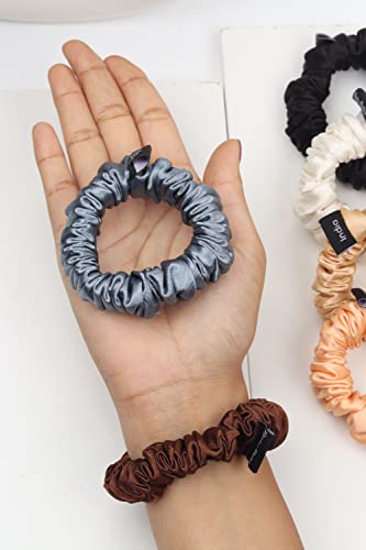 Image of Premium Satin Scrunchies for Women | Hair Bands, Ponytail Holders & Rubber Bands | Skinny, Fluffy, No-Damage Hair Ties | Girls Hair Accessories | Small Size | Pack of 6