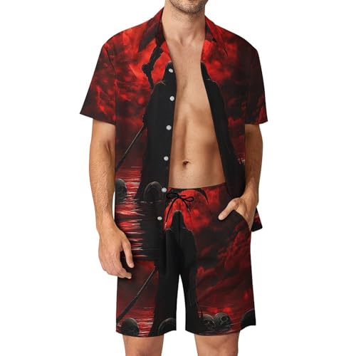 Ensemble plage faucheuse homme : chemise à boutons et short décontracté avec poches