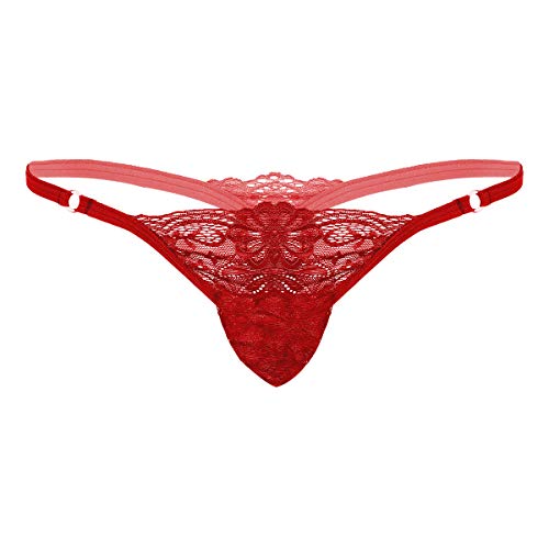 AGJGFM Mens Lace T-Back Briefs Bulge Pouch G-String Lingerie Bikini Underwear Thong Underpants Red