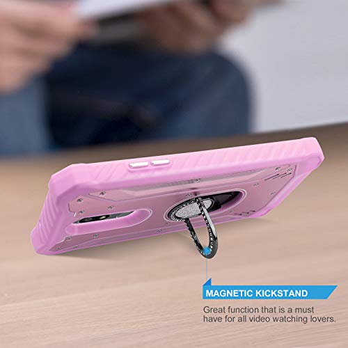 Tjs Phone Case Compatible With Lg K40/K12 Plus/X4/Solo Lte/Harmony 3/Xpression Plus 2, [Full Coverage Tempered Glass Screen Protector] Aluminum Ring Magnetic Support Diamond Metal (Pink) #TOP5