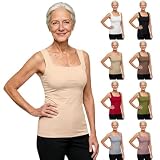 Tank Tops With Built In Bras For Older Women Plus Size Wide Strap Square Neck Shaping Camisole Soft Seamless Smoothing Shelf Bra Padded Cami Senior Fall 2026 Breathable Shapewear Undershirt Beige L2