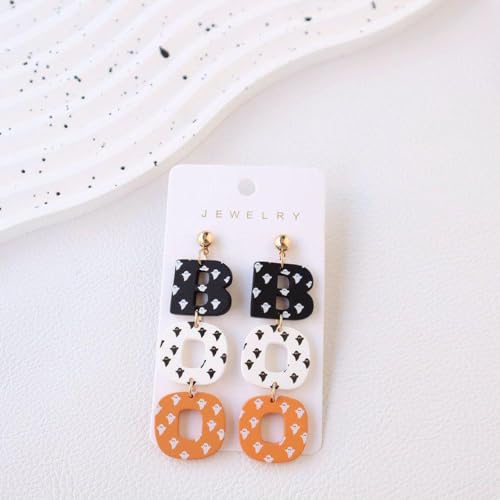 Halloween Earrings BOO Ghost for Women, Retro Simple Acrylic Drop Earrings Handmade Colorful Jewelry Holiday Festive Decorations Accessories3