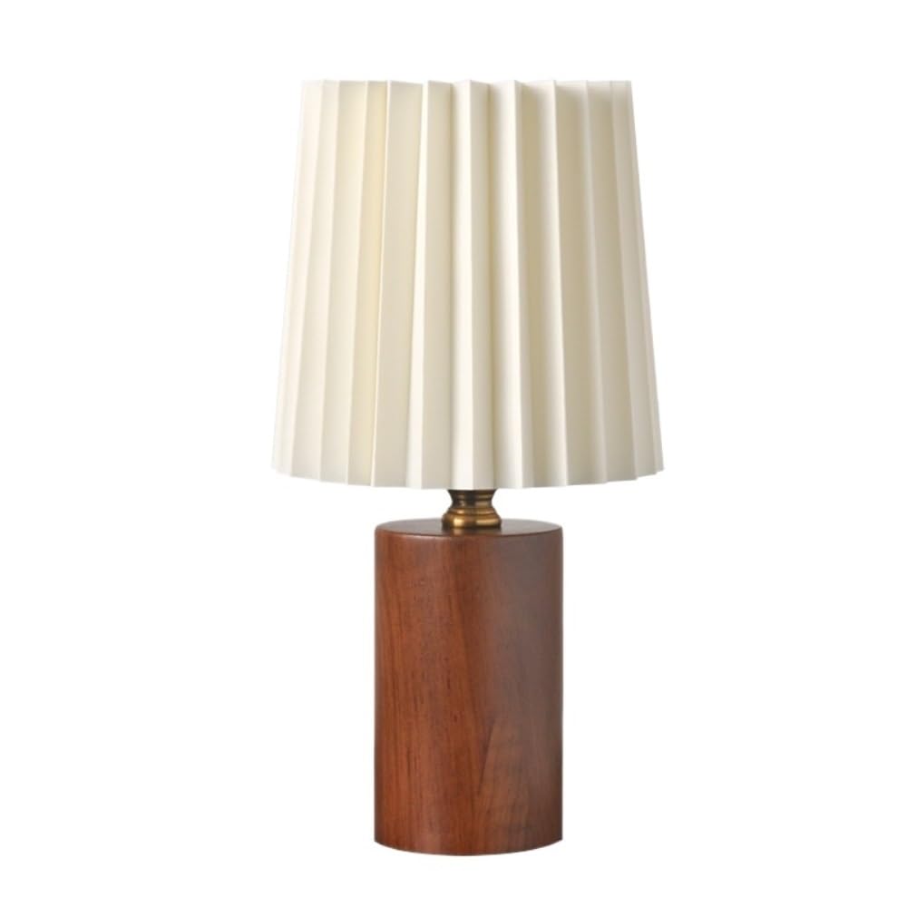 Lampada da tavolo plissettata, luce ambientale sul comodino della | Paralume plissettato, base in legno, stile nordico, luce ambientale, decorazione sul comodino