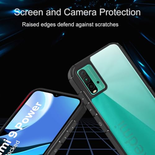 Image of SHINESTAR Ultra Slim Clear Back Cover for Redmi 9 Power, Transparent Hybrid Hard Shell Plastic & Soft Silicone Rubber Bumper, Non-Yellow Acrylic Protective Cover for Redmi 9 Power - Black