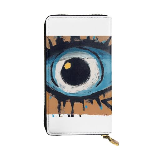 Womens Wallet Leather Slim Wallet Long Card Holder Case Zip Clutch Evil Eye Travel Purse