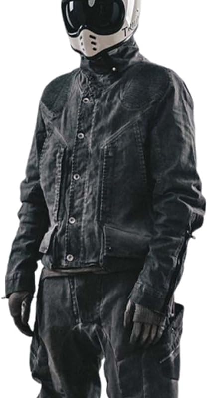 Men's Slim Fit Stand Up Collar Jacket Waste Soil Functional Style Geometric Deconstruction Short Coat