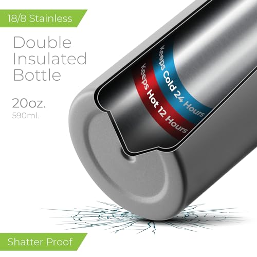 Image of SipX 20 oz Stainless Steel Insulated Water Bottle with Leakproof Lid & Carry Hook - Triple Insulated - Cold 24 Hours /Hot 12 Hours - Perfect for Gym, Work, Sports, Travel - Grey