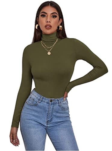 Zaif & Hari® Women's Polo Roll Neck Long Sleeve Turtle Neck Jumper - Ladies Plain Mockneck Casual Top (Khaki, 12-14)