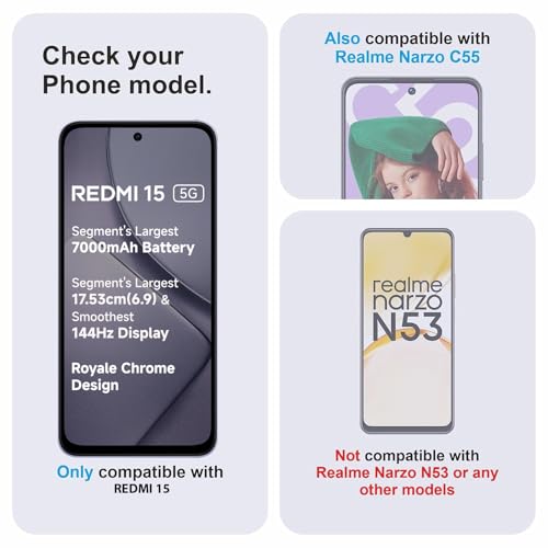 Image of Tempered Glass Screen Protector Compatible for Redmi 15 5G with Edge to Edge Coverage and Easy Installation Kit