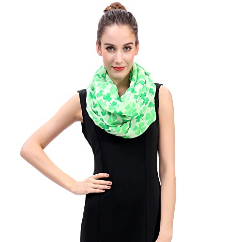 Lina & Lily Four Leaf Clover Shamrock Print Infinity Scarf for Women St Patricks Day4