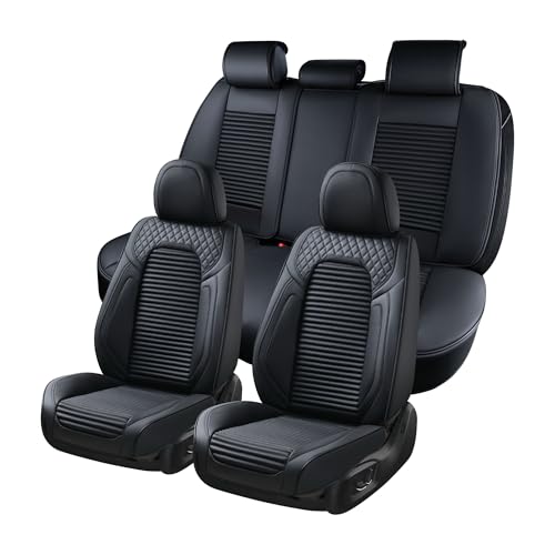 Image of Coverado Car Seat Covers Full Set, Leather Seat Covers for Cars, Waterproof Front and Rear Automotive Seat Cover Car Accessories Universal Fit for Most Cars SUV Trucks(Black)