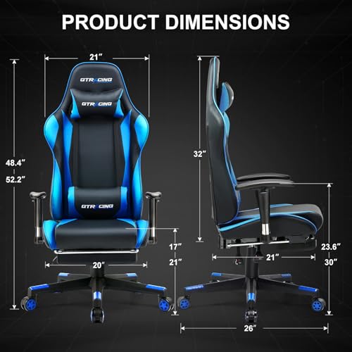 GTRACING Gaming Chair with Footrest, Ergonomic Computer Game Desk Chair, Recline Gaming Chair Seat Height Adjustment, Swivel Rocker with Headrest and Lumbar (Blue) - Image 4