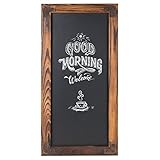 MyGift Wall-Mounted Large Chalkboard Sign - 12 x 25-Inch Burnt Wood Frame Erasable Blackboard with Metal Accent Corners