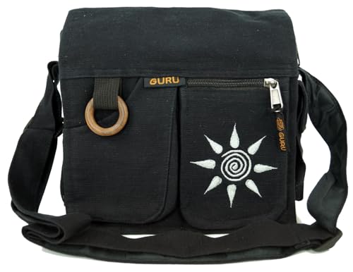 GURU SHOP Bolso de Hombro, Bolso Hippie sun - Negro, Unisex - Adultos, Algodón,...