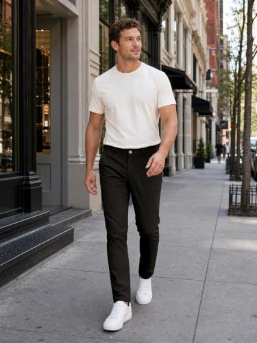 Image of HUNGSON Mens Chinos Dress Pants Slim Fit Stretch Business Casual Golf Work Slacks Trousers
