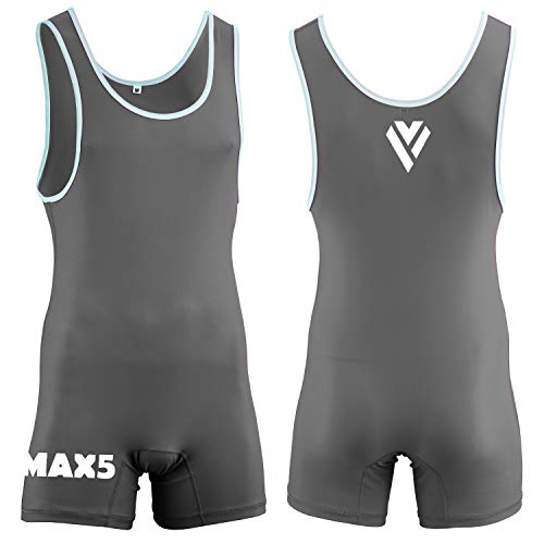 Max Men\'s Wrestling Singlet Bodywear Uniform Fight Gear (Grey, XLarge)