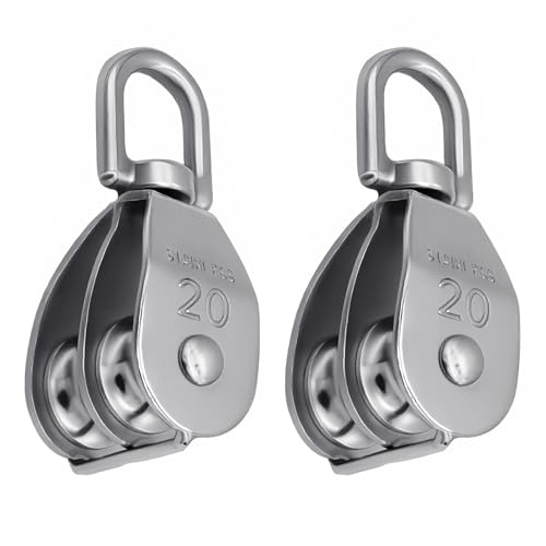 2 PCS Bloc de Poulie Double en Acier Inoxydable 304 M20, Rouleau de Poulie en Acier Inoxydable, Poulie Pour Cable, Pivotant Double Poulie de Levage, Poulie...