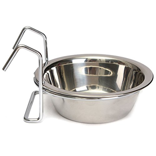 Yosoo Wasser-Schüssel mit Edelstahl-Haken zum Füttern von Haustieren, Hase, Vogel, Katze, Hund, Welpe, für Lebensmittel, geeignet für Hundekäfig, mit Klemmhalterung