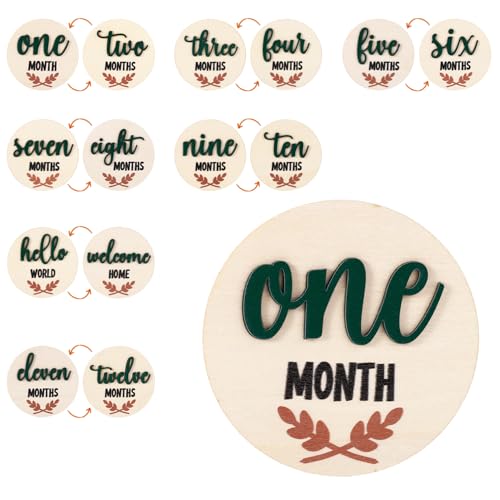 Image of 7pcs Wooden Baby Monthly Milestone Cards, Newborn Boy and Girl Announcement Signs 1-12 Months Discs Marker Cards Pregnancy Journey for Expecting Mom Gift