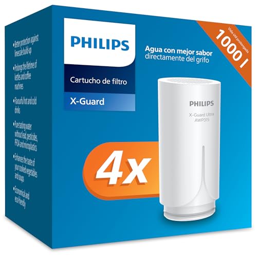 Philips Cartucho de Filtro de Agua Ontap AWP305/10 Microfiltración, Capacidad de Filtración de 1000 L, Filtra Sedimentos, Cloro y Otras Sustancias que Alteran el Sabor, Paquete de Cuatro