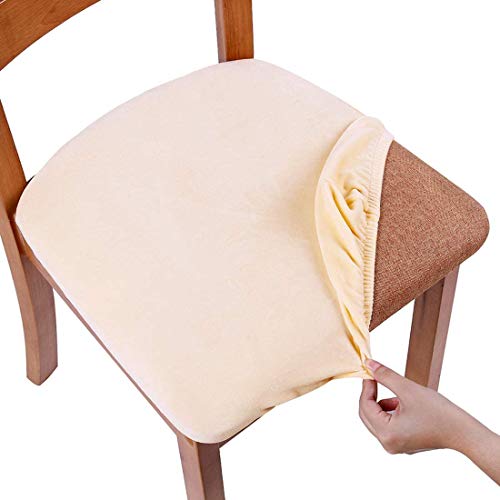 Smiry - Fundas de Asiento para Silla de Comedor, tapizadas con Terciopelo, extraíbles, Lavables, con Lazos, Beige, Set of 6 (6PCS)