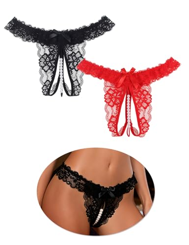 ohyeahlady String Sexy Ouvert Erotique Femme String Ouvert à l'entrejambe avec Perles Grande Taille Culotte Ouverte Tenue Sexy Coquine Hot sous-VêTements...